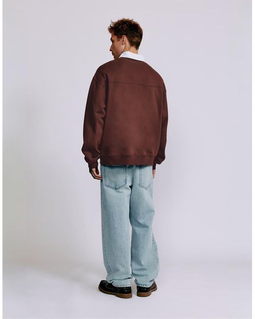 Pull&Bear Brown Embroidered Round Neck Sweatshirt for men