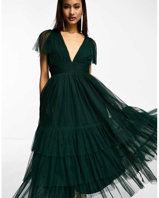 LACE & BEADS Green Madison Midi Dress