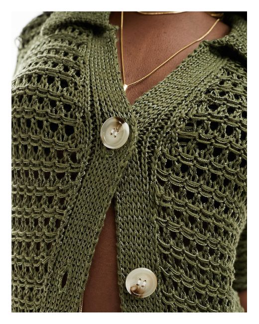 In The Style Green Crochet Button Through Short Sleeve Shirt