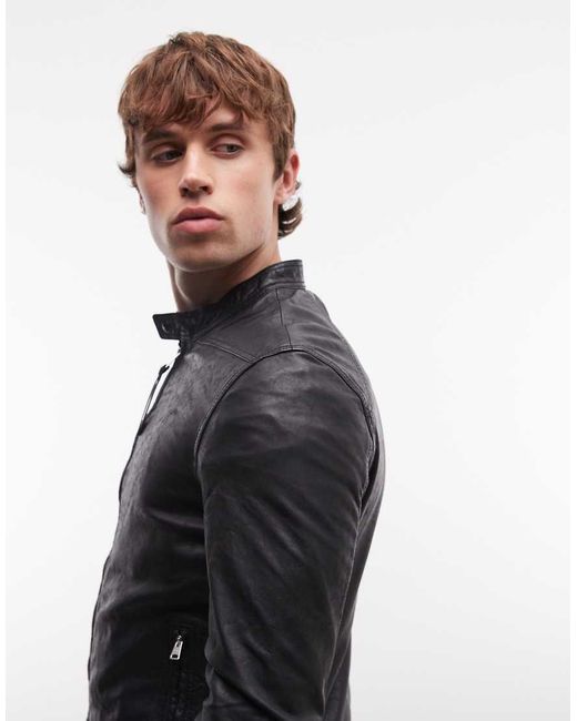 AllSaints Black Colt Zip Through Leather Jacket for men