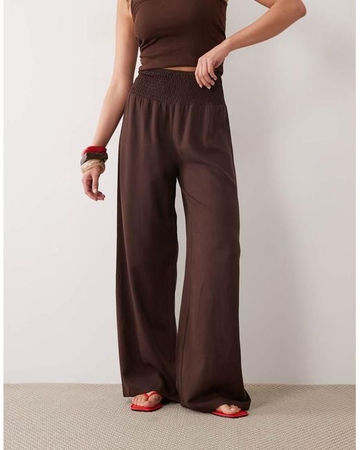 ASOS Brown Shirred Waistband Pull On Trouser