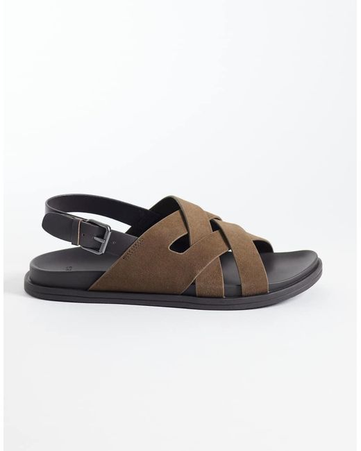 Mango Black Real Leather Cross Strap Sandal for men