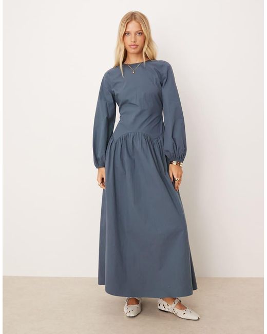 ASOS Long Sleeve Tie Back Maxi Dress in Blue