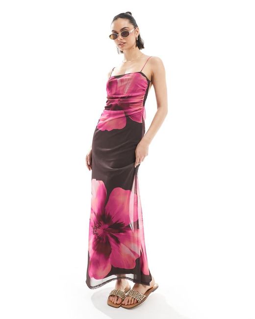 Stradivarius Pink Mesh Maxi Dress