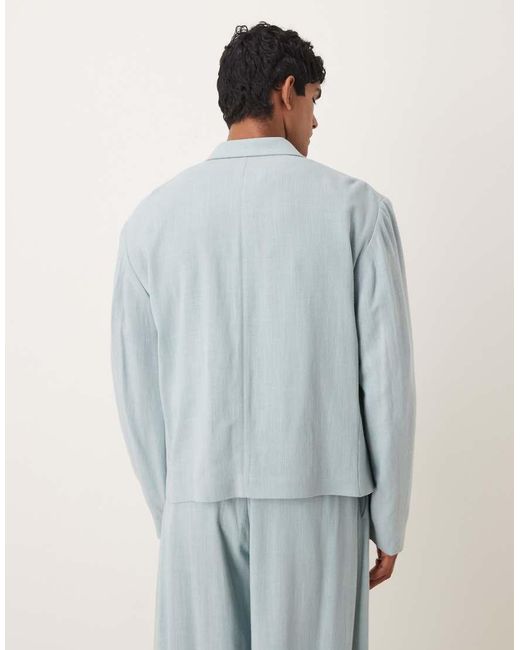 ASOS Blue Boxy Linen Blend Suit Jacket for men