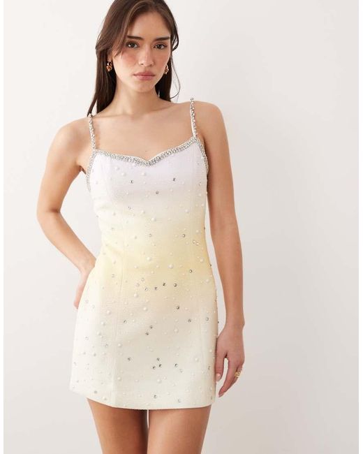 JW PEI Natural Diamante Trim Embellished Tailored Mini Dress