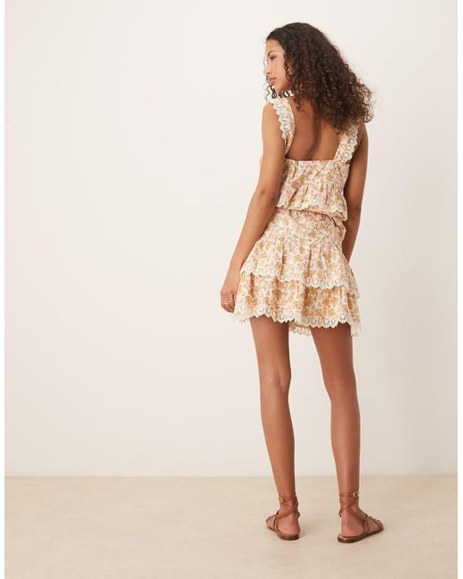 ASOS Gelaagde Minirok Met Geborduurde Zoom En Bloemenprint, Deel Van Co-Ord Set in het Natural