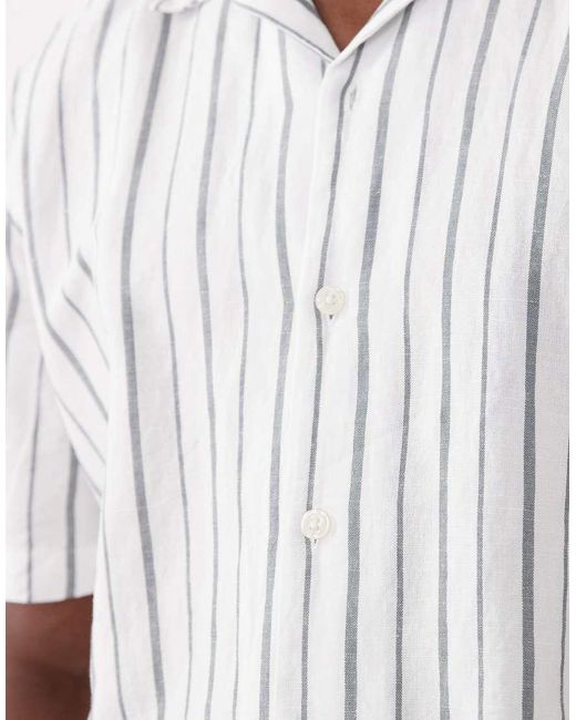 SELECTED White Linen Blend Short Sleeve Shirt for men