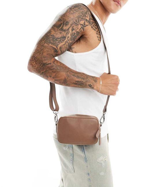 ASOS White Leather Cross Body Camera Bag for men