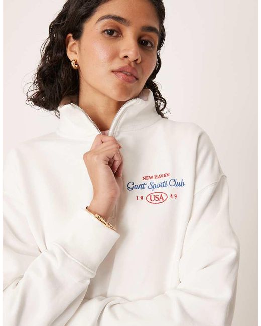 Gant Sweatshirt Met Klein Logo En Halve Rits in het Natural