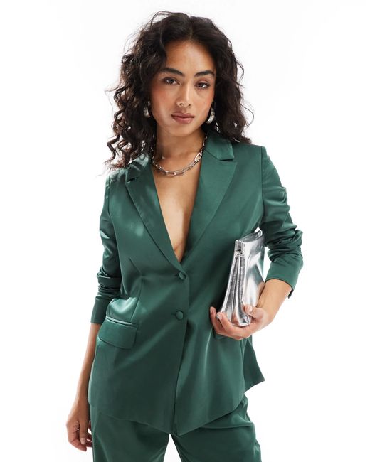 Pretty Lavish Green Oversized Satin Blazer Co-ord