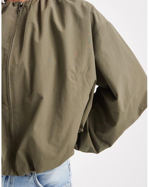 ASOS Blue Cropped Bubble Hem Nylon Bomber Jacket