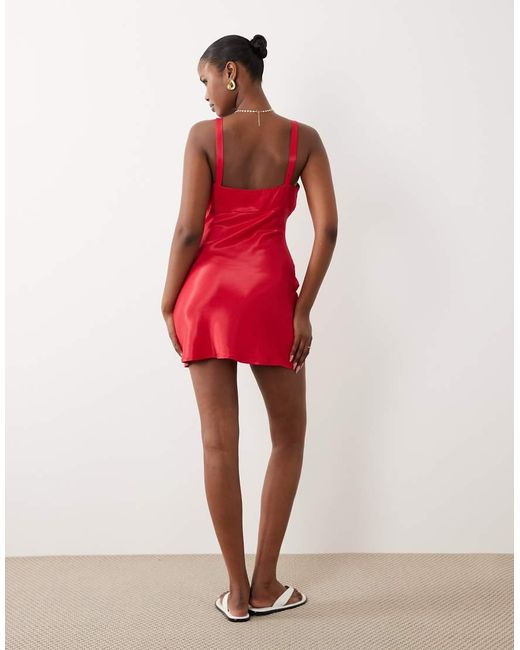 ASOS Red Satin Seam Detail Mini Slip Dress