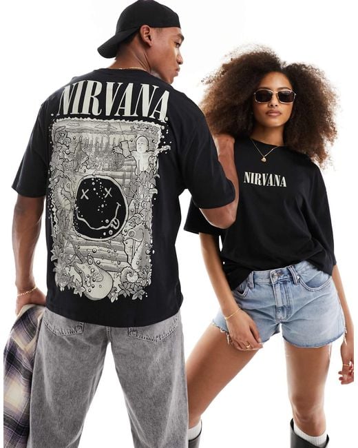ASOS Black Unisex Oversized Graphic Tee With Nirvana Prints