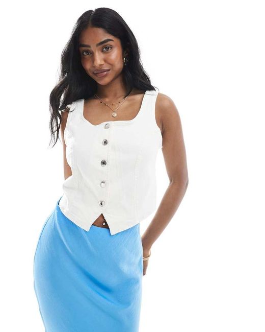 Vero Moda Blue Buttondown Denim Corset Top
