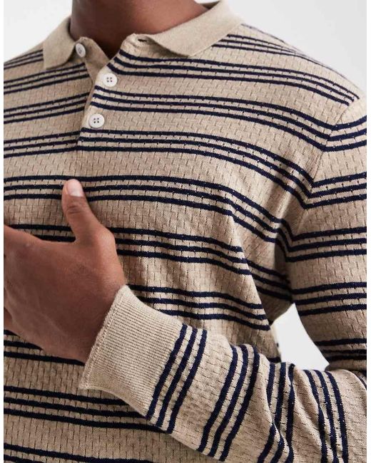 ASOS Gebreide Gestreepte Polo Met Lange Mouwen in het Blue voor heren