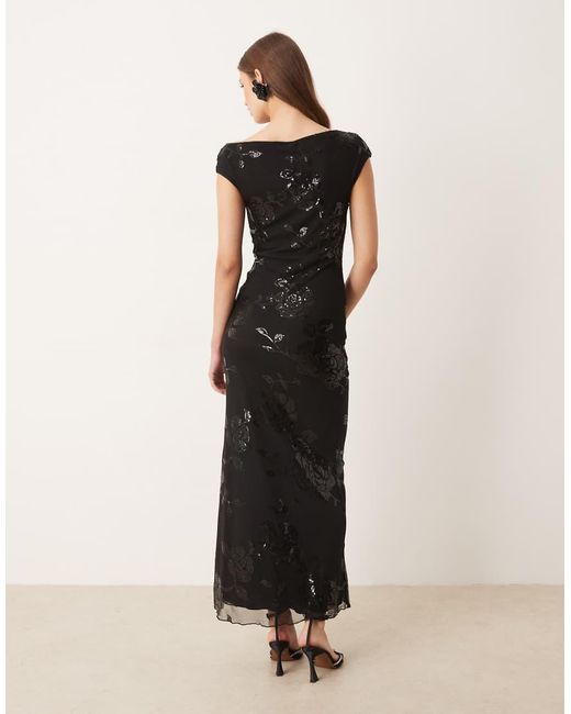 Gina Tricot Natural Fallen Off One Shoulder Asymmetric Sequin Maxi Dress