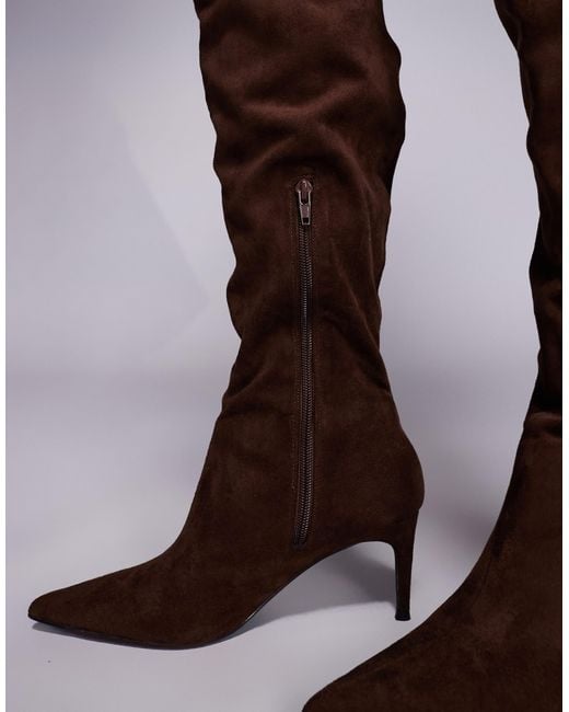 Public Desire Brown Ellen Pointed Toe Heeled Knee Boots