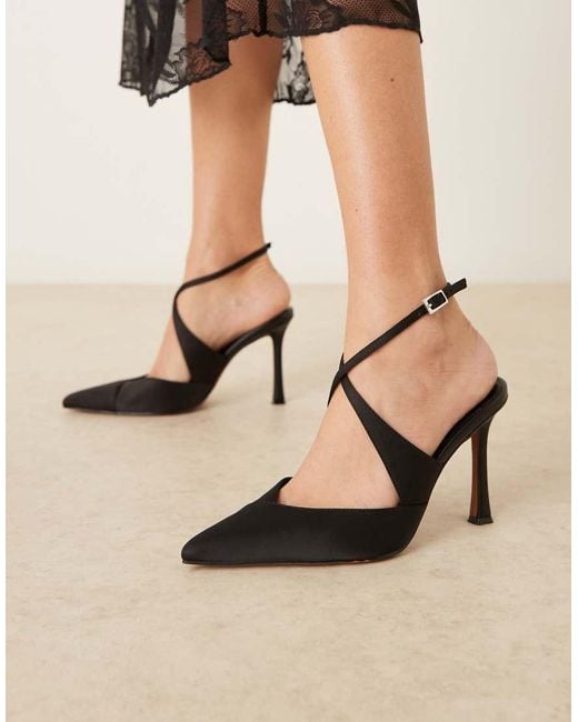 ASOS Black Wide Fit Porscha Cross Over Detail High Heel Shoes