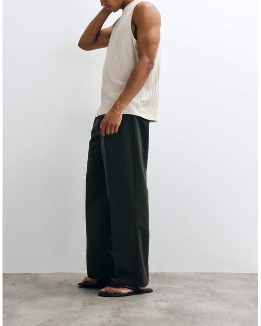 ASOS Green Pleated Wide Leg Dress Pants for men