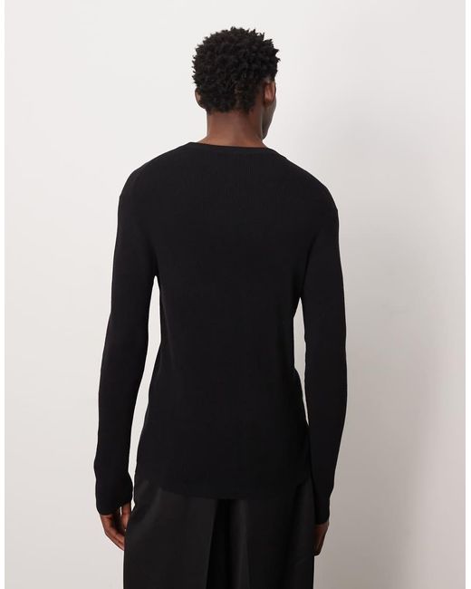 ASOS Blue Muscle Fit Long Sleeve Knitted Crew Neck T-shirt for men