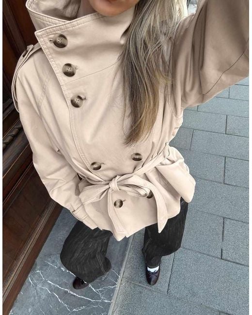 Bershka Natural Funnel Neck Trench Jacket