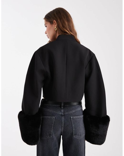 ASOS Black Tailored Cropped Cocoon Sleeve Blazer With Faux Fur