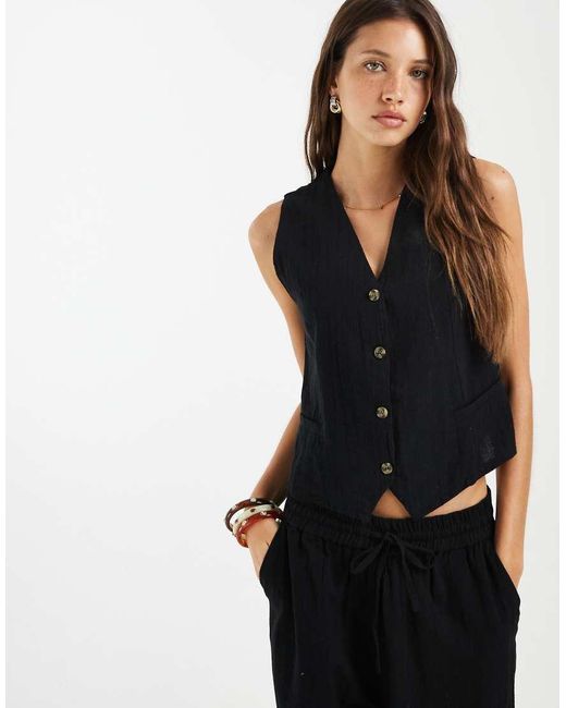 Chaleco De Tejido Efecto Lino ONLY de color Black