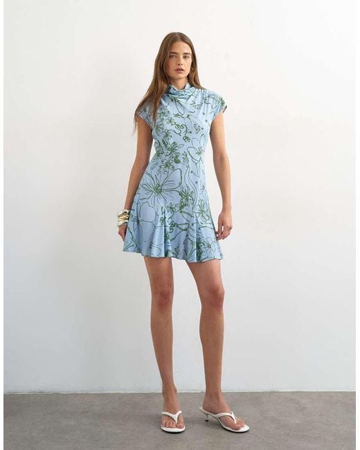TOPSHOP Blue Viscose Grown On Sleeve Dress