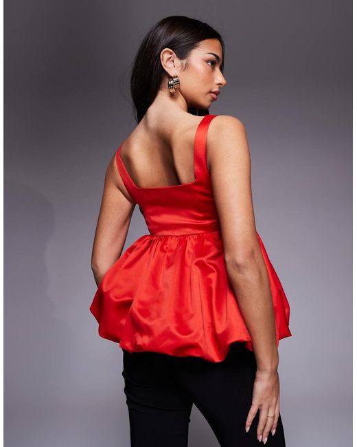 ASOS Red Satin Bubble Peplum Cami Top
