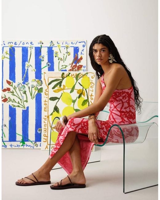 Vestido Rosa Y Rojo Asimétrico Con Estampado De Punto Bradley B De TOPSHOP de color Multicolor