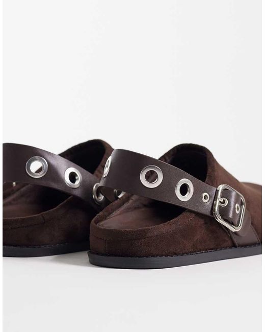 ASOS Brown Mina Grommet Detailing Flat Mules