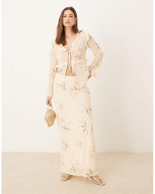 Pretty Lavish Natural Textured Chiffon Maxi Skirt Co-ord