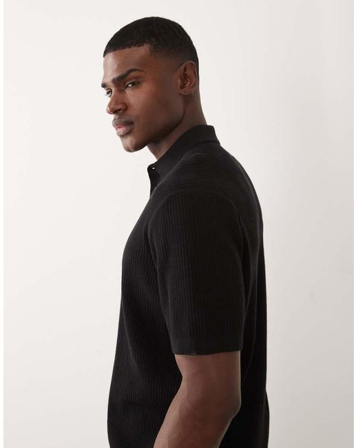ASOS Black Essential Oversized Fine Knit Polo for men