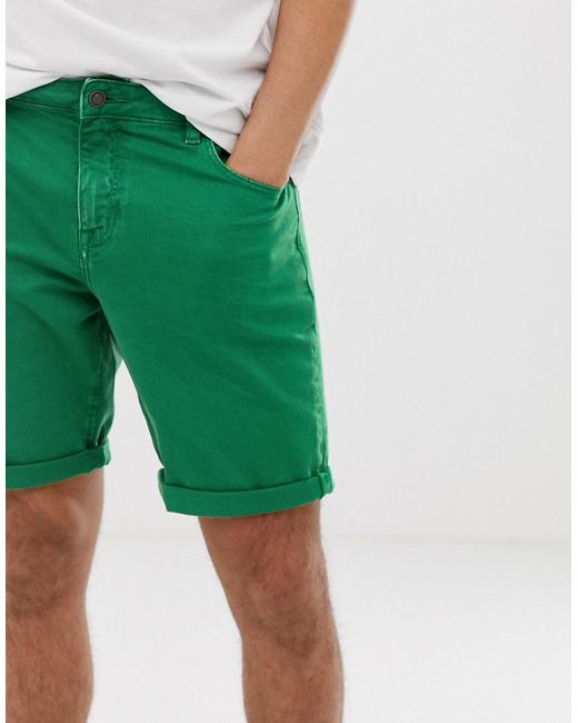 ASOS Slim Denim Shorts In Bright Green for Men | Lyst