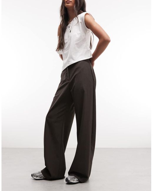 Weekday Brown Wide Leg Tailored Trousers