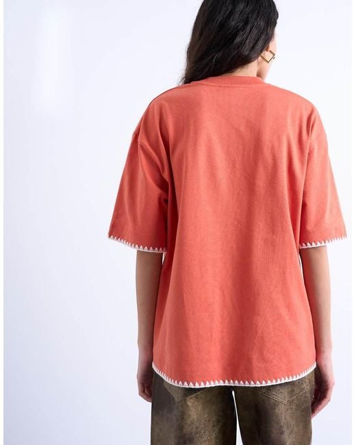 TOPSHOP Red Graphic 'havana' Oversized Whip Stitch Tee