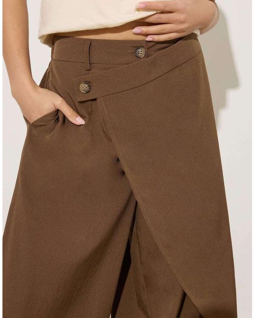 PixieGirl Natural Petite Wrap Wide Leg Trousers
