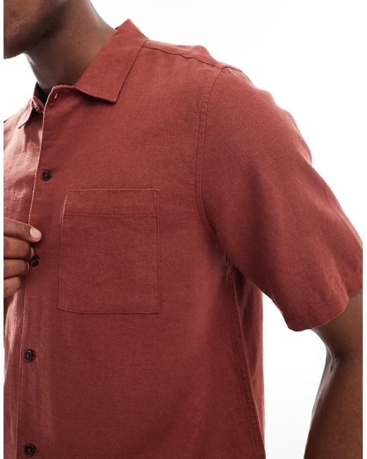New Look Red Flat Collar Linen-blend Shirt Co-ord for men