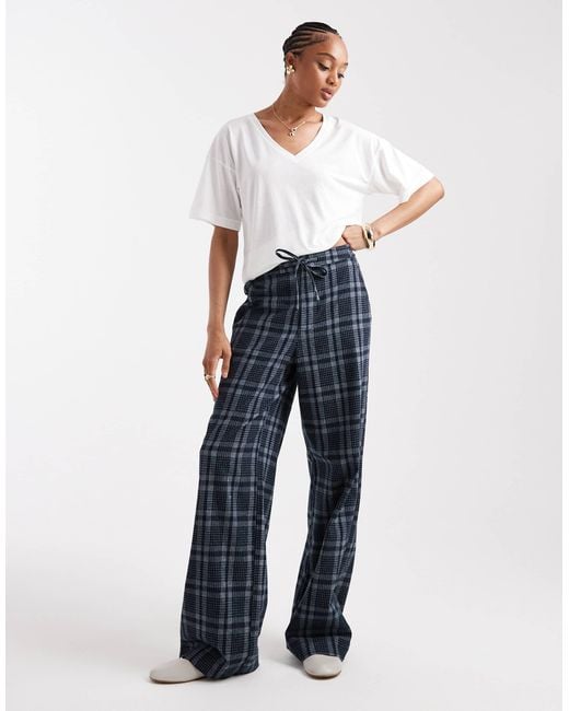 ASOS Blue Tall Wide Leg Tie Waist Trousers