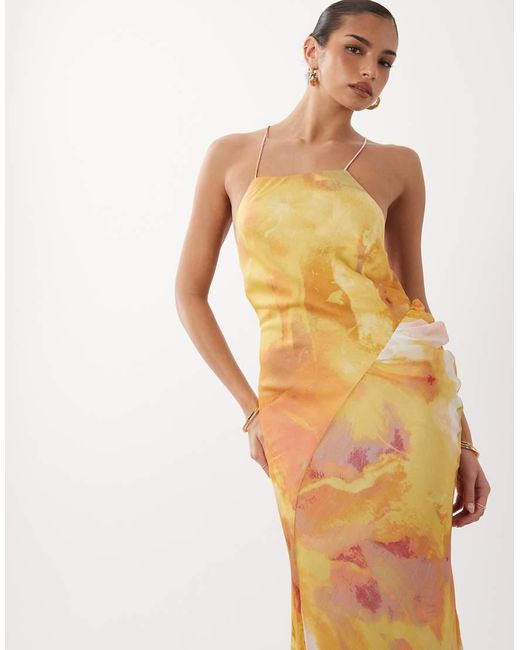 ASOS Metallic Square Neck Satin Chiffon Mix Maxi Dress
