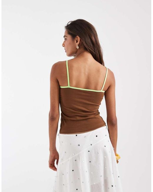 ASOS Brown Contrast Strap Cami With Palm Graphic