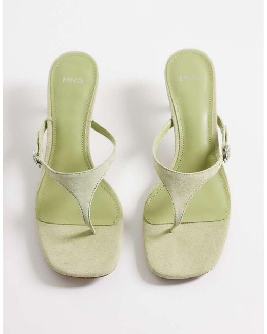 Mango White 100% Suede Buckle Detail Heeled Sandal