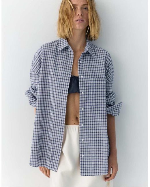 Pull&Bear Blue Oversize Check Shirt