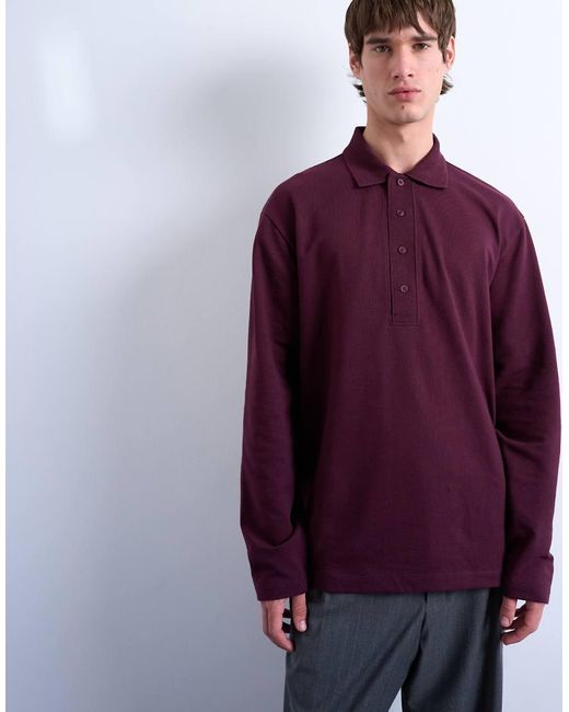 Topman Purple Long Sleeve Textu Polo for men