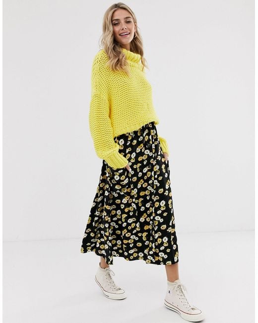 Floral Button Front Midi Skirt 2025