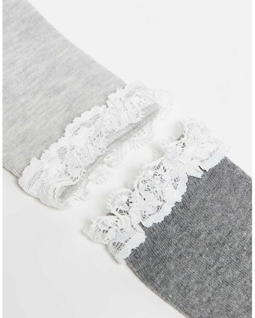 ASOS White 2 Pack Lace Frill Top Ankle Socks