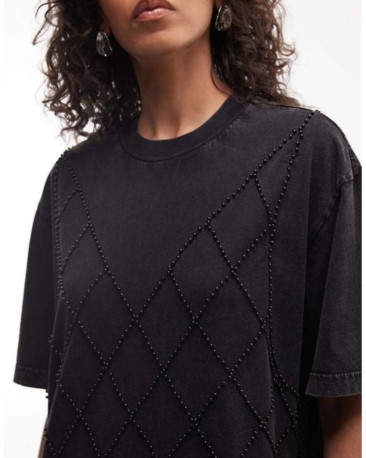 AllSaints Blue Darcy Short Sleeve Diamante Detail T-Shirt Mini Dress
