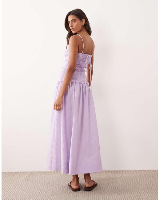 ASOS Pink Crinkle Maxi Sundress With Shirred Dropped Waist
