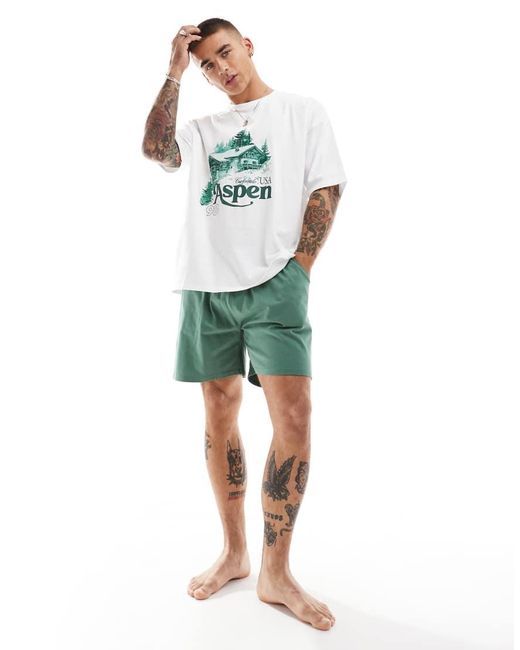 Pijama Verde Con Estampado Gráfico De ASOS de hombre de color Green